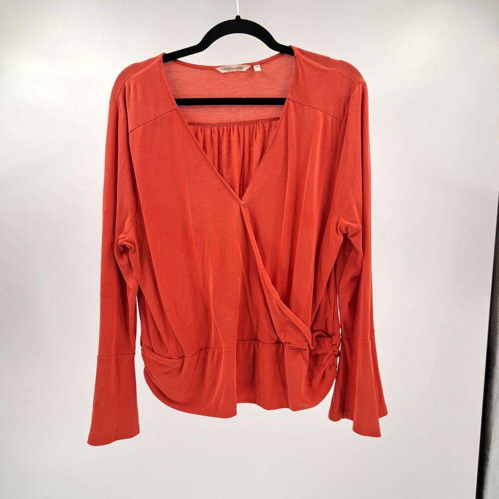 Soft Surroundings Annika Top XL Sueded Surplice Bell‎ Sleeve Ruched Side Orange